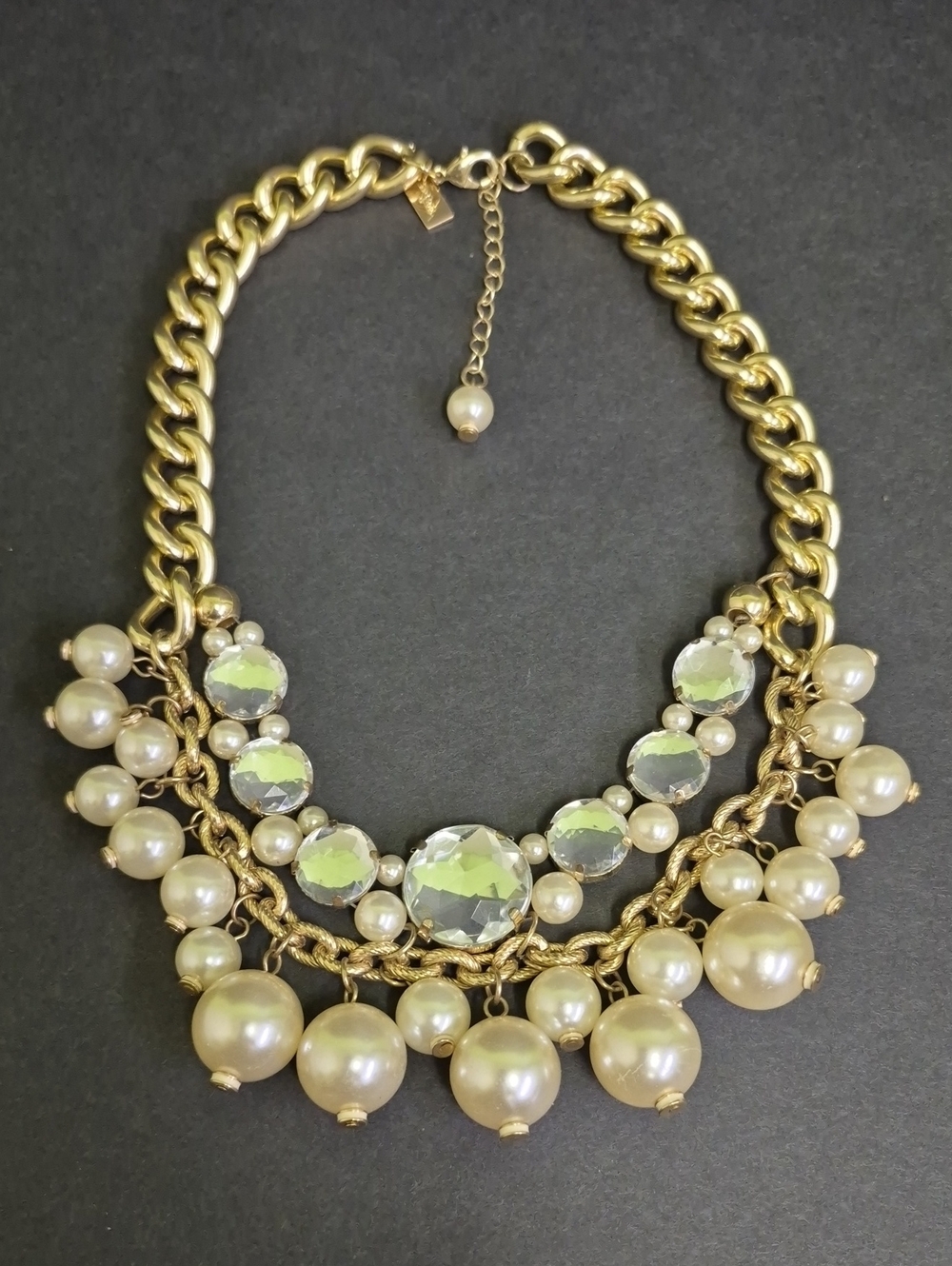 Lilly Pulitzer Chunky Gold-Tone Faux Pearl & Crystal Statement 19" In. Necklace - Picture 1 of 8